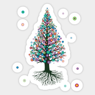 Yggdrasil with round rainbow flowers pointed shape Sticker